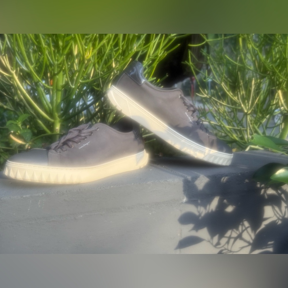 ** SOLD OFF-platform** Men’s Ferragamo Calfskin Leather Sneakers (Dark Grey)